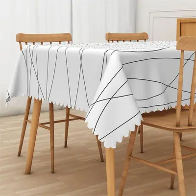 Simple Black Lines White Morden Rectangle Tablecloth - Aperturee