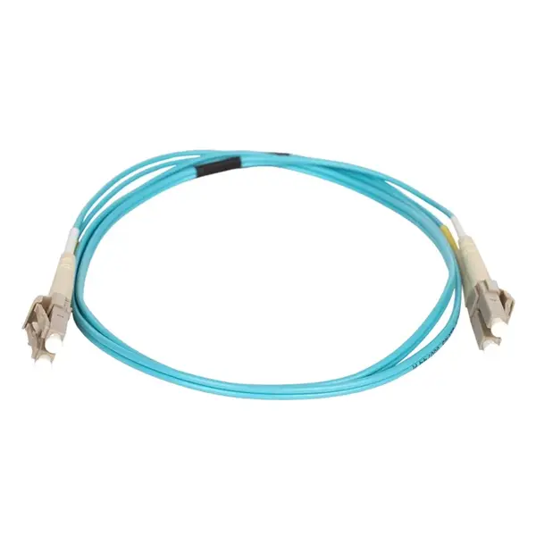 41694 Monoprice MM OM4 Fiber Optic Cable LC-LC UL 2mm 50/125 OFNR Duplex Aqua 1m