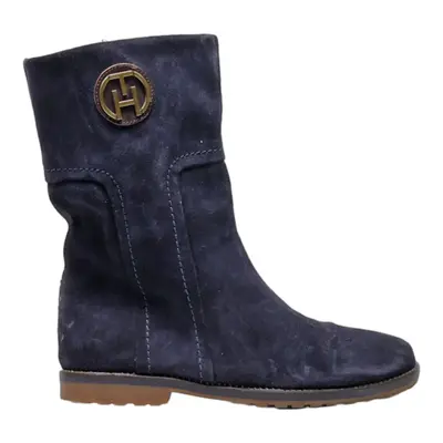 TOMMY HILFIGER High Boots Blue Leather Womens UK 4