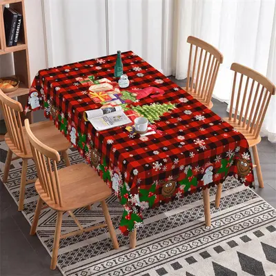 Red Plaid Snowy Christmas Party Rectangle Tablecloth - Aperturee