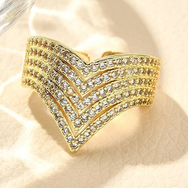 Rack Plating Brass Micro Pave Clear Cubic Zirconia Cuff Finger Rings for Women