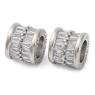 Brass Micro Pave Clear Cubic Zirconia European Beads