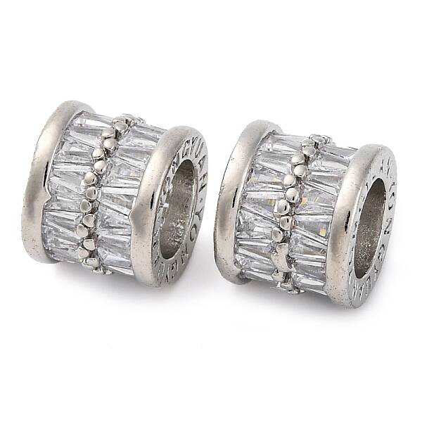 Brass Micro Pave Clear Cubic Zirconia European Beads