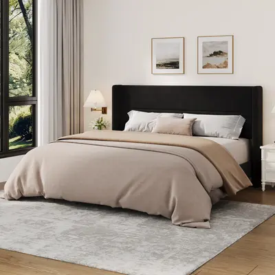 Garvee King Size Bed Frame with Wingback Headboard, Velvet Upholstered Platform Bed Frame with Sturdy Wooden Slats Support, N...