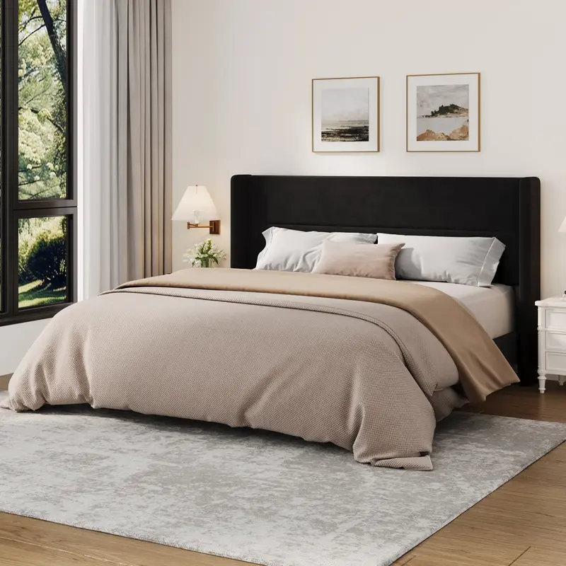 Garvee King Size Bed Frame with Wingback Headboard, Velvet Upholstered Platform Bed Frame with Sturdy Wooden Slats Support, N...