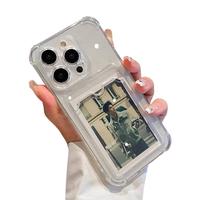 Transparent Card Slot Holder Soft Case for iPhone 15 14 13 12 11 Pro Max 14Plus Clear TPU Protection Casing with Geometric Pa...