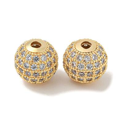Brass Micro Pave Clear Cubic Zirconia Beads