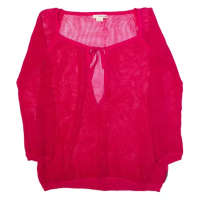 DKNY Womens Oversized Top Pink V-Neck Long Sleeve XS