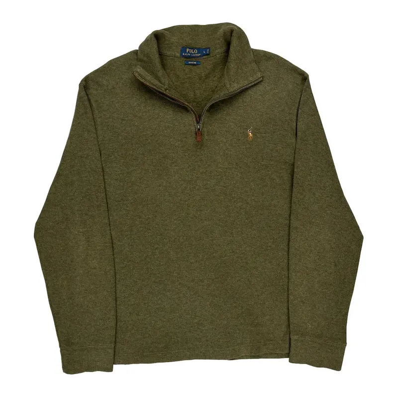 Ralph Lauren 1/4 Zip - Large Green Cotton Blend