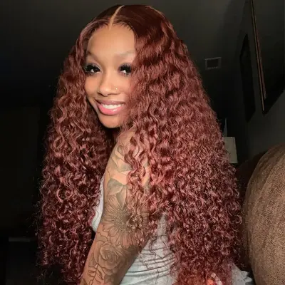 Reddish Brown Deep Wave Wear Go Wig 7x5 Lace Closure 180% Density