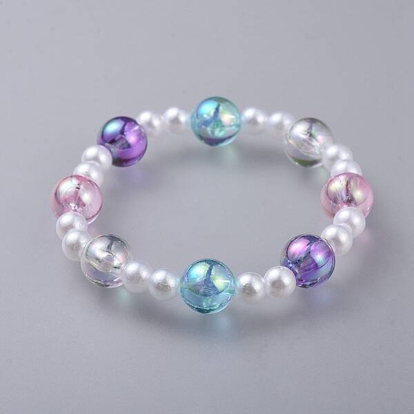 Transparent Acrylic Imitated Pearl  Stretch Kids Bracelets
