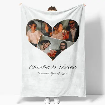 Heart Custom Photo White Valentines Day Gift Blanket - Aperturee