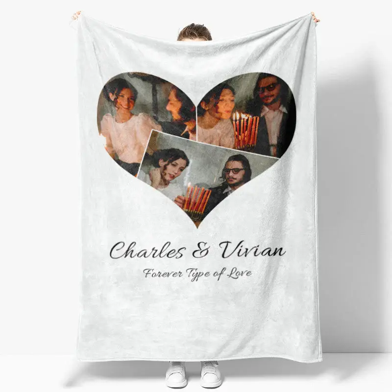 Heart Custom Photo White Valentines Day Gift Blanket - Aperturee