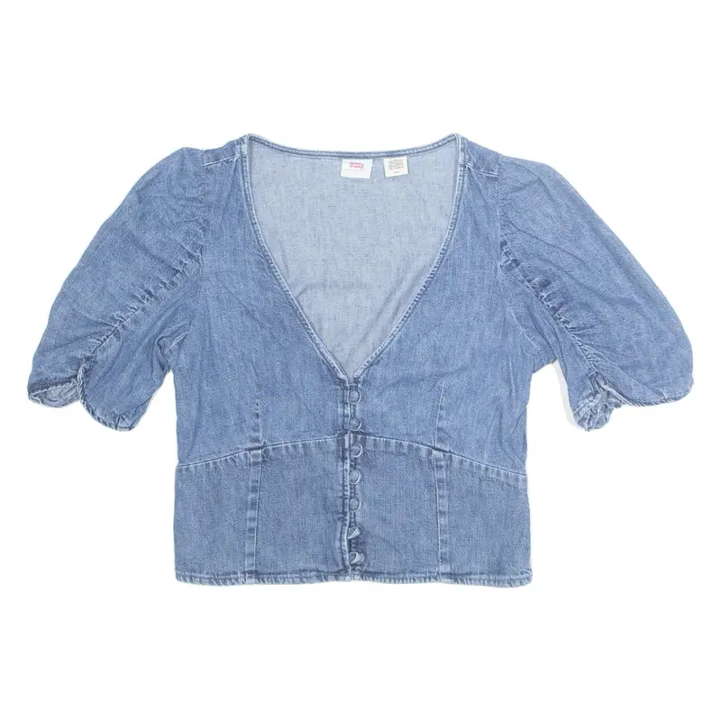 LEVI'S Womens Milkmaid Top Blue V-Neck S
