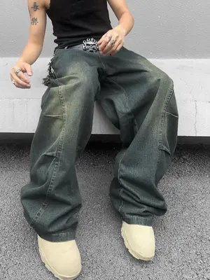 Wide Leg Jeans Fall Hip Hop Baggy Denim Pants Y2k Streetwear Jeans