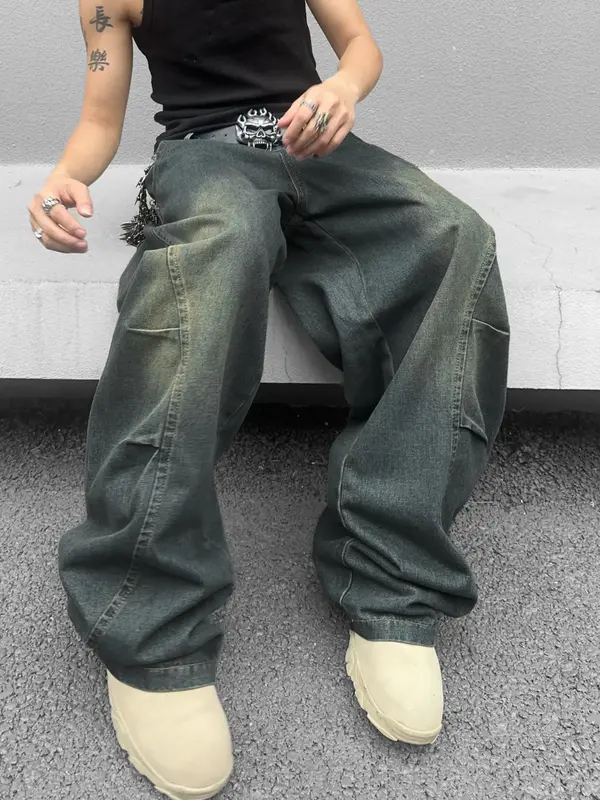 Wide Leg Jeans Fall Hip Hop Baggy Denim Pants Y2k Streetwear Jeans