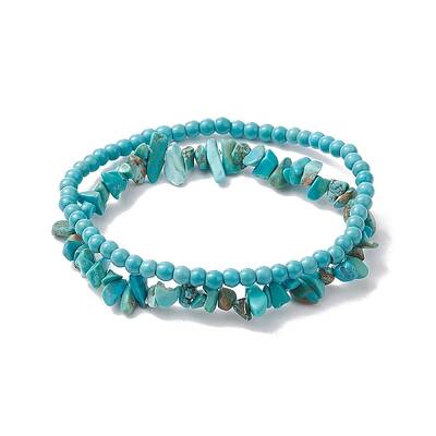 Chip & Round Synthetic Turquoise Beaded Stretch Bracelets for Women