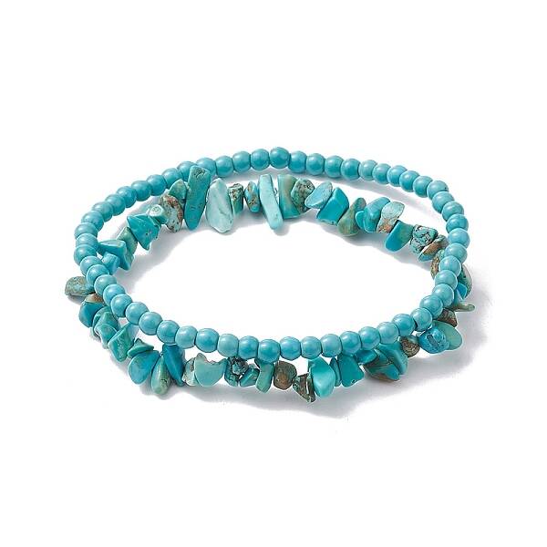 Chip & Round Synthetic Turquoise Beaded Stretch Bracelets for Women