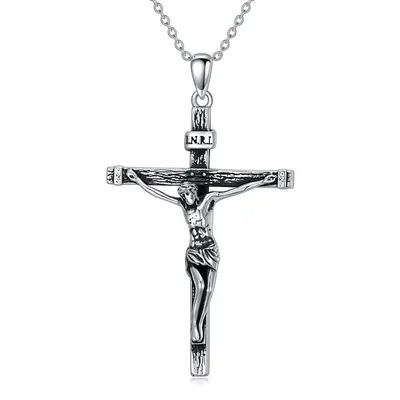 Sterling Silver Vintage Jesus Cross Pendant Necklace