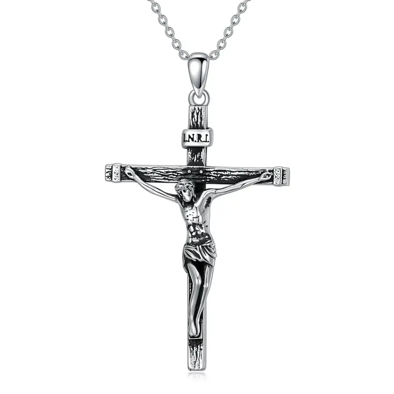Sterling Silver Vintage Jesus Cross Pendant Necklace