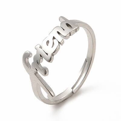 Non-Tarnish 304 Stainless Steel Word Friend Adjustable Ring for Women
