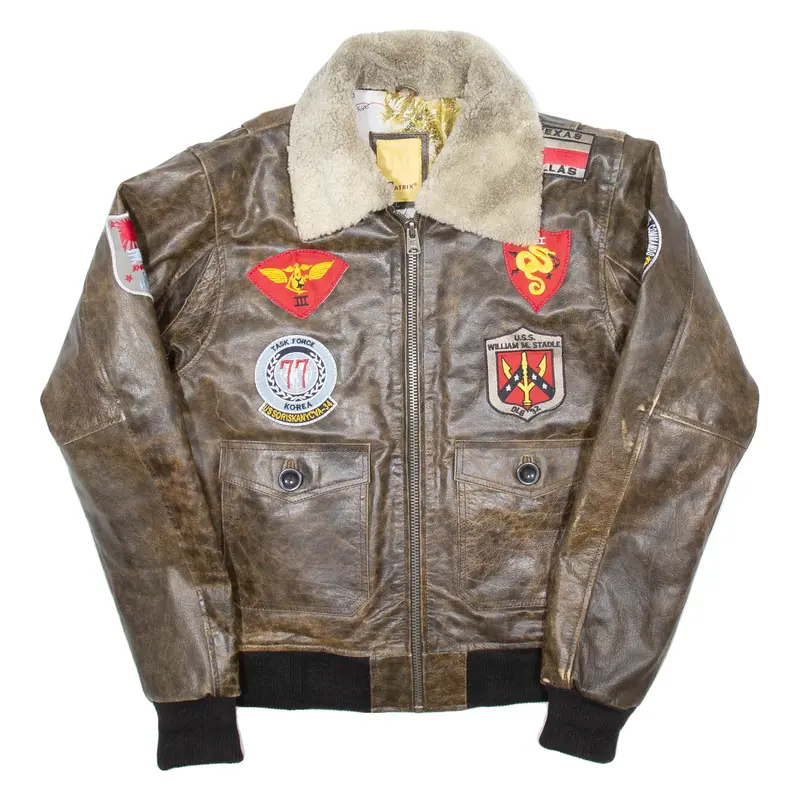 AVIATRIX Mens Bomber Jacket Brown Leather L