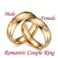18K Gold-plated Romantic Couple Ring, Fashionable Striped Stainless Steel Men's and Women's Ring, Engagement, Banquet, Annive...