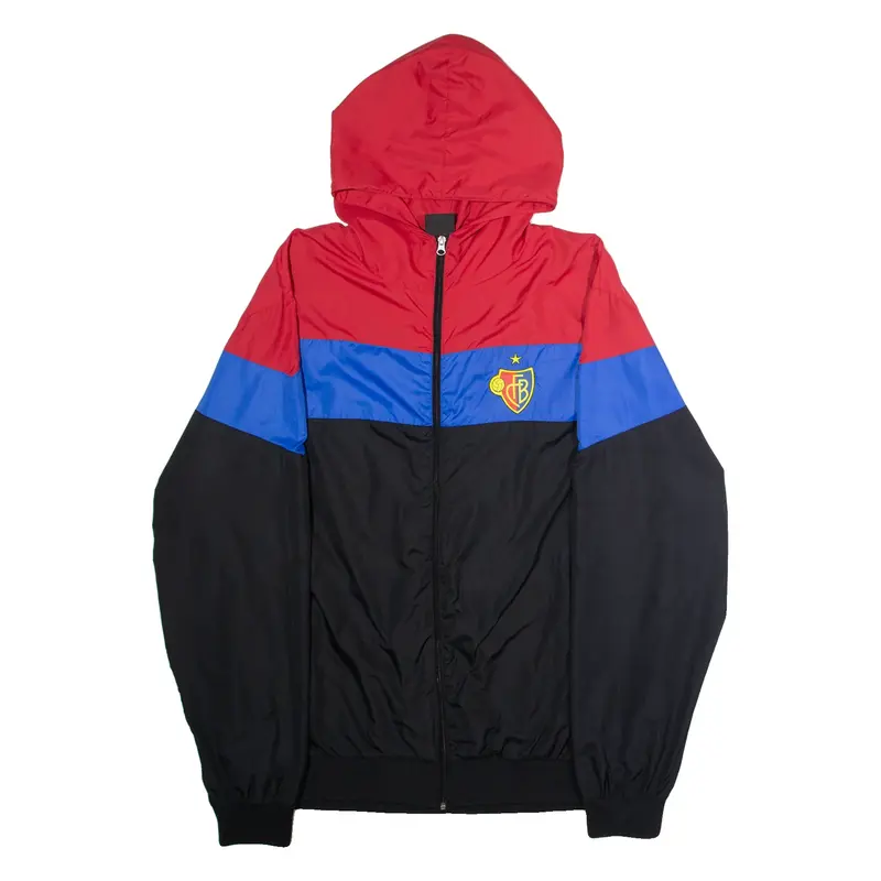 FC BASEL Mens Windbreaker Jacket Black Hooded Colourblock 3XL
