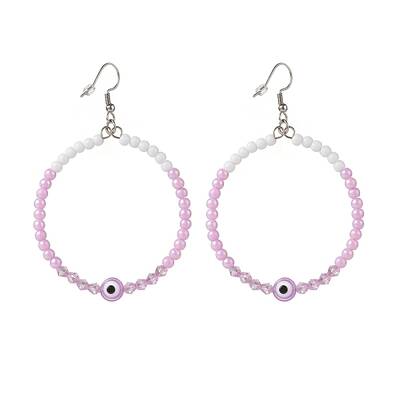 Resin Evil Eye & Acrylic Beaded Big Ring Dangle Earrings