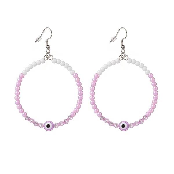 Resin Evil Eye & Acrylic Beaded Big Ring Dangle Earrings