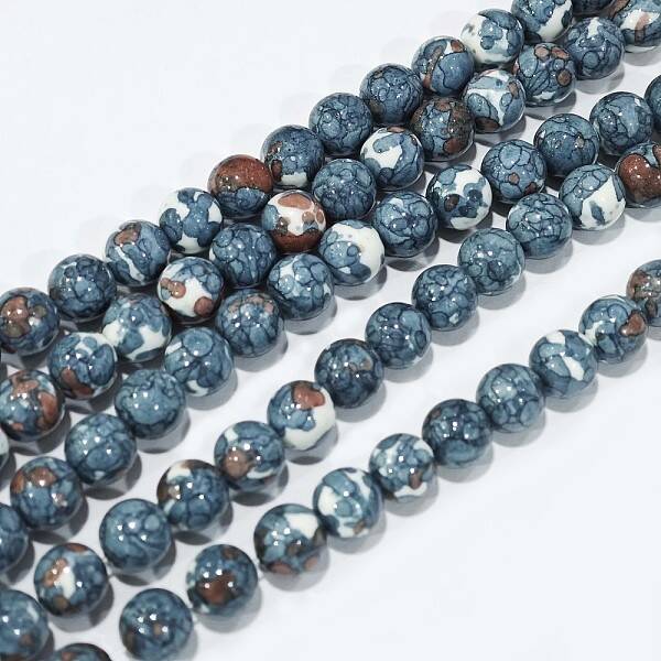Synthetic Ocean White Jade Round Bead Strands
