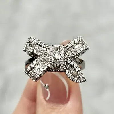 JJ CHIC S925 Sterling Silver Bow Knot Ring with CZ Stone for Women - Elegant and Stylish Jewelry Gift
