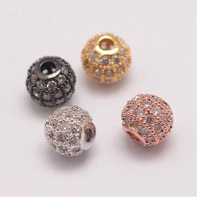 Brass Micro Pave Cubic Zirconia Beads