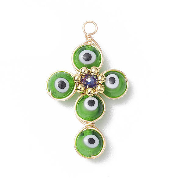 Brass Wire Wrapped Handmade Evil Eye Lampwork Pendants