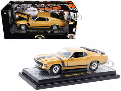 1970 Ford Mustang BOSS 302 Gold Metallic with Black Stripes Limited Edition to 6250 pieces Worldwide 1/24 Diecast Model Car b...