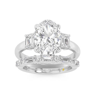 Moonbeam Lab Grown Oval Shaped Diamond Engagement Ring with the Cleo Wedding Band | 10K White Gold 2 1/2 ct. tw.