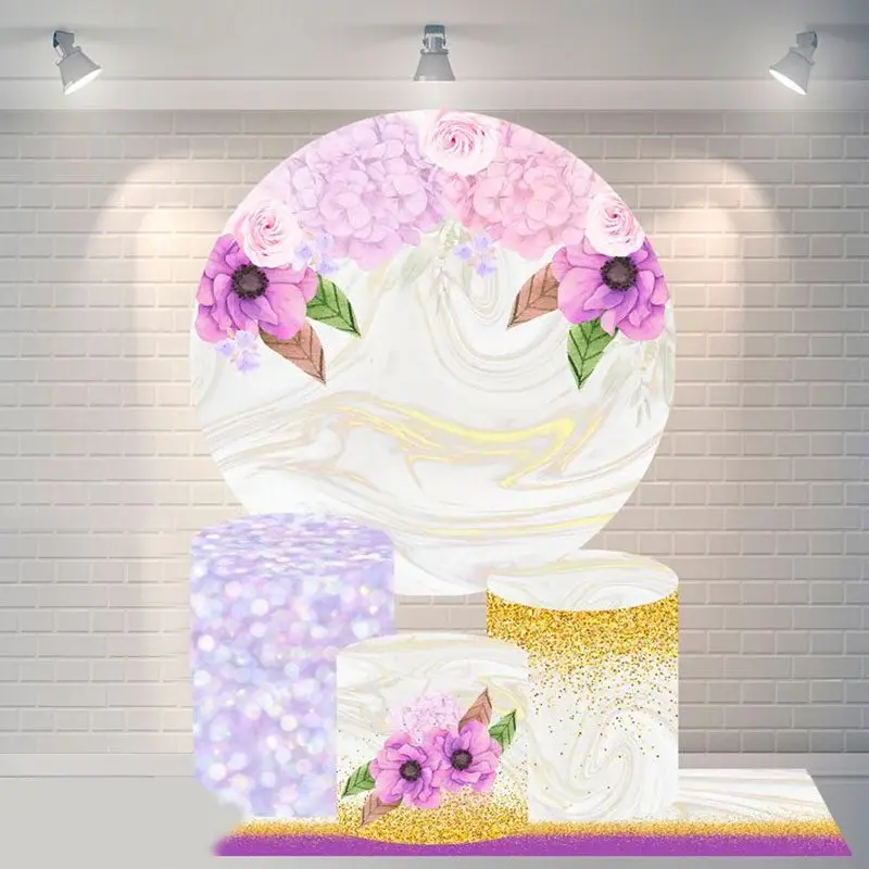 Aperturee Marble Texture Flower Round Happy Birthday Backdrop | Circle Party Backdrop | Round Backdrop Cover Diy | Birthday R...