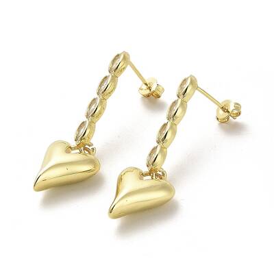Heart Rack Plating Brass Micro Pave Clear Cubic Zirconia Dangle Stud Earrings