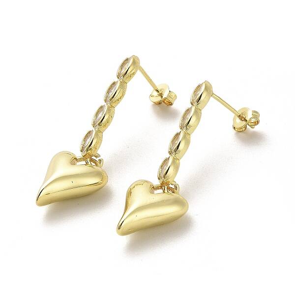 Heart Rack Plating Brass Micro Pave Clear Cubic Zirconia Dangle Stud Earrings