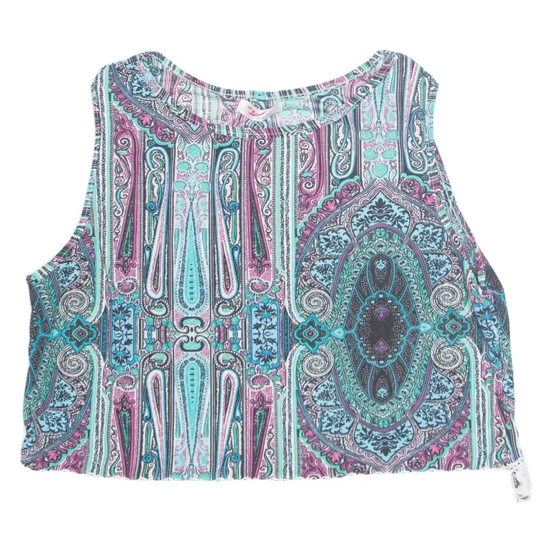 H&S Womens Printed Vest Blue Sleeveless Crazy Pattern M