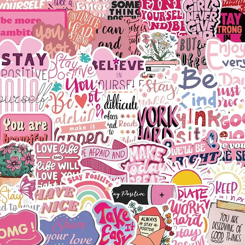 Inspirational Phrase Sticker, 50pcs/set Self Adhesive Decorative Sticker, DIY Decals for Cellphone, Water Bottle, Laptop, Pho...