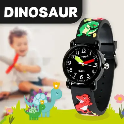 Dinosaur World Cartoon Kids Watch 3ATM Waterproof Eco Friendly Gift for Boys with Fun Dinosaur Designs and Black Band Quartz ...