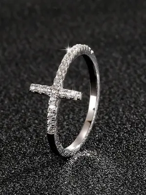 Cross Design Rhinestone Decor Metal Ring, Elegant Rings for Women, All-match Fashion Accessories for Daily Wear, Exquisite Je...