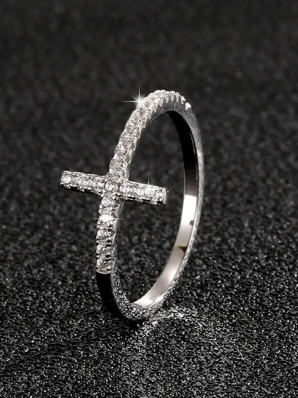 Cross Design Rhinestone Decor Metal Ring, Elegant Rings for Women, All-match Fashion Accessories for Daily Wear, Exquisite Je...