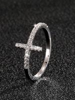 Cross Design Rhinestone Decor Metal Ring, Elegant Rings for Women, All-match Fashion Accessories for Daily Wear, Exquisite Je...