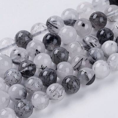 Natural Black Rutilated Quartz Beads Strands