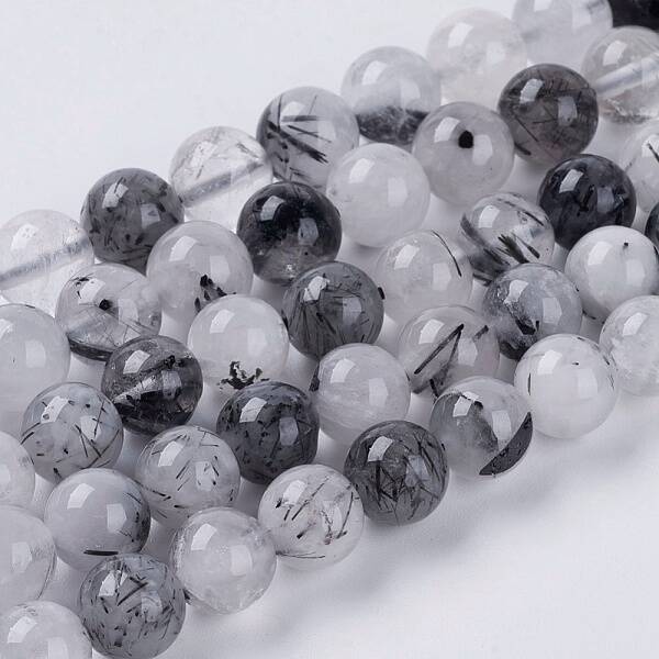Natural Black Rutilated Quartz Beads Strands