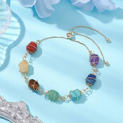 Natural & Synthetic Mixed Gemstone Beads Slider Bracelets