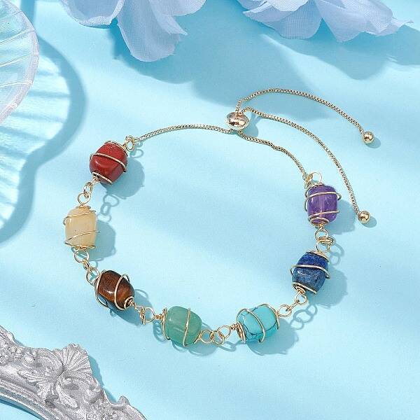 Natural & Synthetic Mixed Gemstone Beads Slider Bracelets