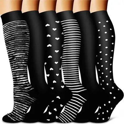 Knee-high Sports Socks, 6 Pairs Running and Fitness Skating Socks for Men and Women, Stylish Designs, Comfortable and Durable...